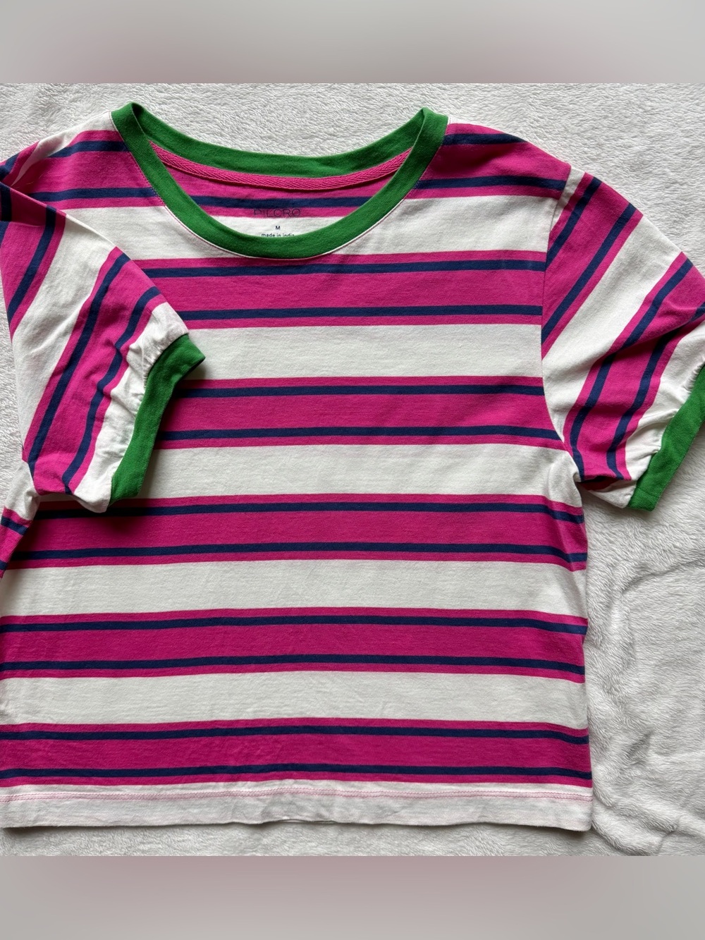 Anthropologie Pilcro Magenta, White & Green Striped Tee